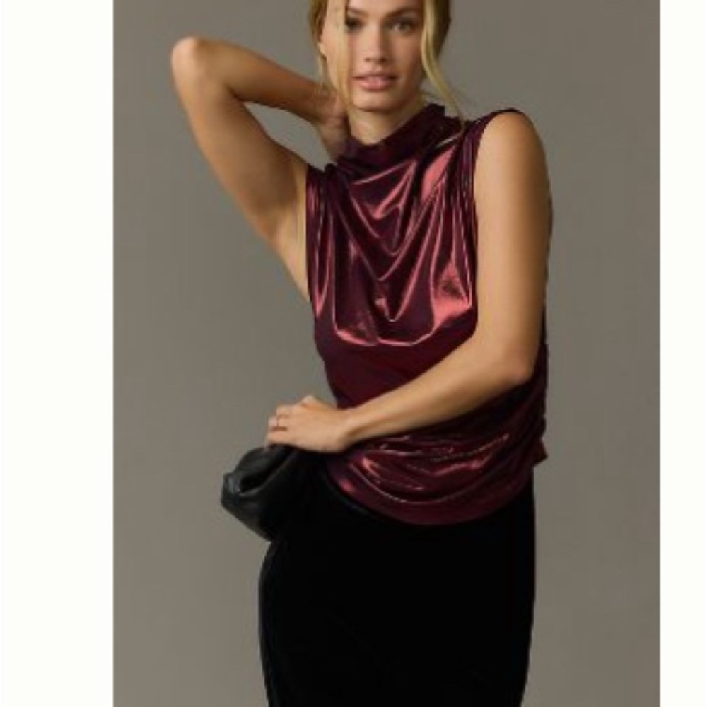 Maeve Mock Neck Rushed Shine Top